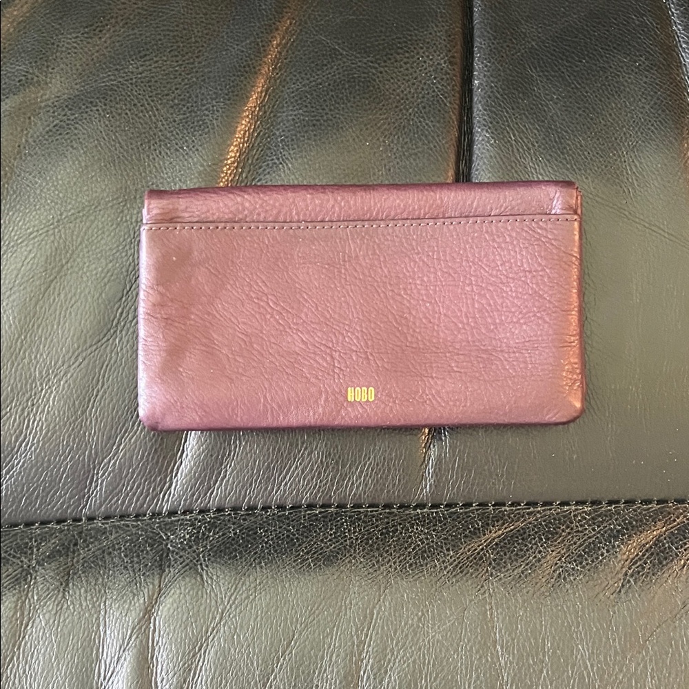 HOBO Plum Leather Slim Card Wallet with Magnetic Closure